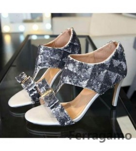 Ferragamo Ankle-Strap Sequins Vara Sandals Wine