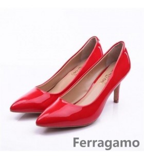 Ferragamo Patent Pump Red
