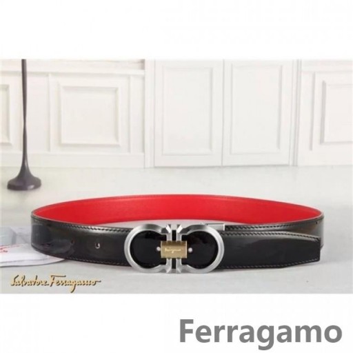 Ferragamo Suave Monstro cinto de couro com duplo gancini fivela GM002