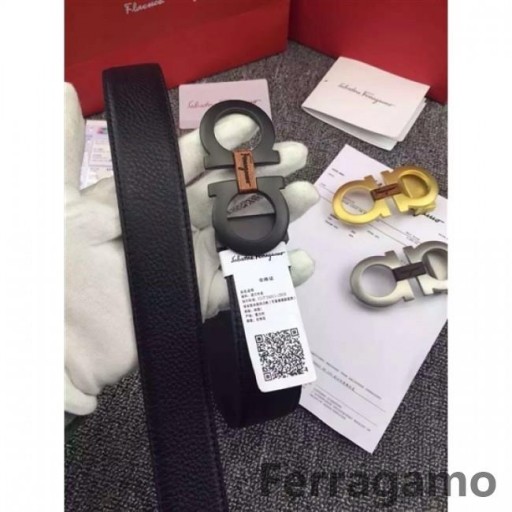 Ferragamo Suave Monstro cinto de couro com duplo gancini fivela GM009