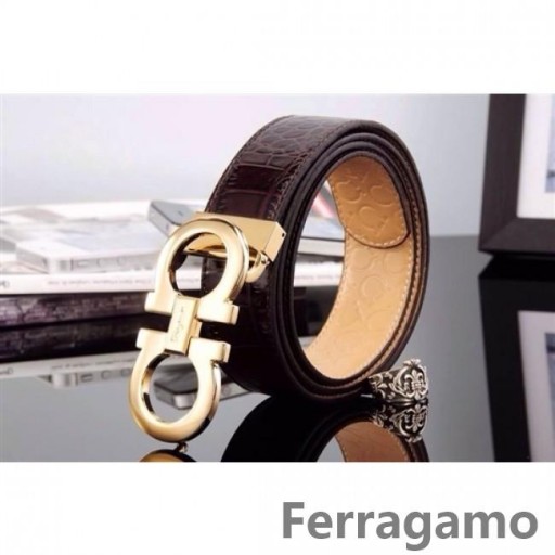 Ferragamo Suave Monstro cinto de couro com duplo gancini fivela GM030