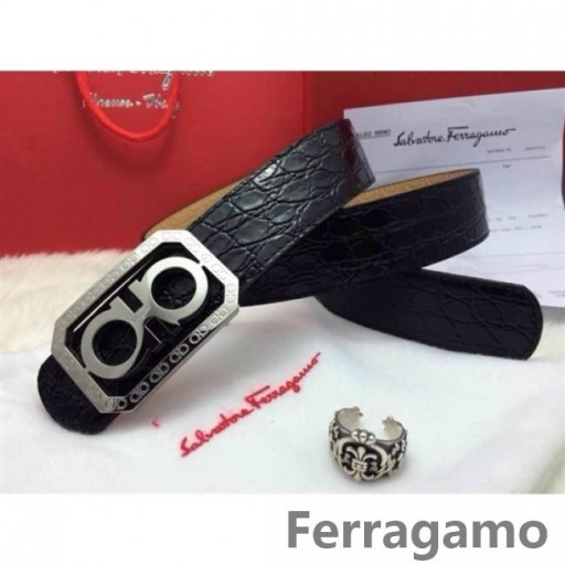 Ferragamo Suave Monstro cinto de couro com duplo gancini fivela GM070