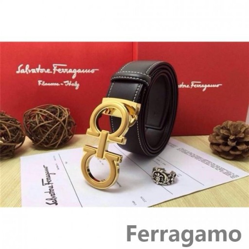 Ferragamo Suave Monstro cinto de couro com duplo gancini fivela GM140