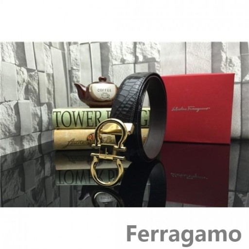 Ferragamo Suave Monstro cinto de couro com duplo gancini fivela GM162