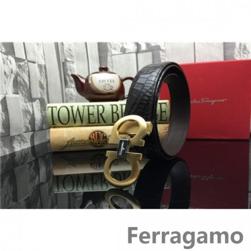Ferragamo Suave Monstro cinto de couro com duplo gancini fivela GM165