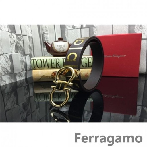 Ferragamo Suave Monstro cinto de couro com duplo gancini fivela GM169