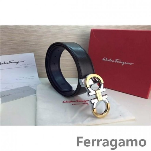 Ferragamo Suave Monstro cinto de couro com duplo gancini fivela GM174