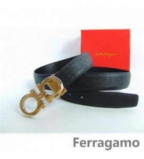 Ferragamo Elegante Reversível Logotipo Cinto De Couro Ouro Preto