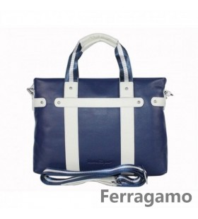 Ferragamo De Couro Azul Logotipo Frontal Grande Sacola