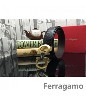 Ferragamo Suave Monstro cinto de couro com duplo gancini fivela GM165