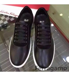 Ferragamo Top Baixa Tênis Preto-Loja Da Fábrica