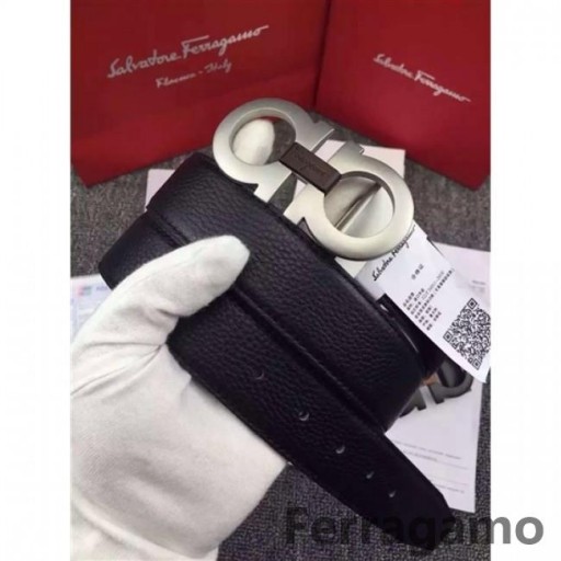 Skórzany pasek Ferragamo Gentle Monster z podwójną klamrą gancini GM011