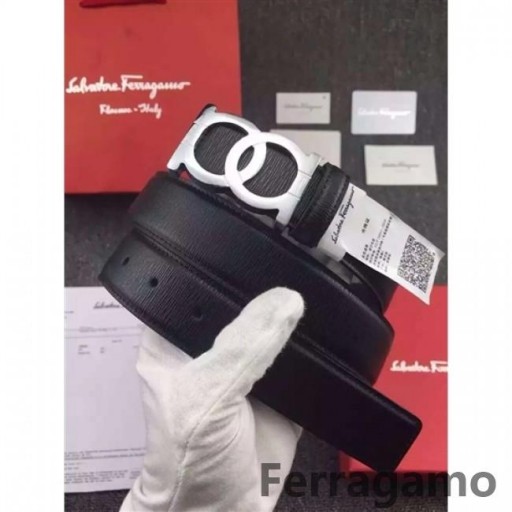 Skórzany pasek Ferragamo Gentle Monster z podwójną klamrą gancini GM015