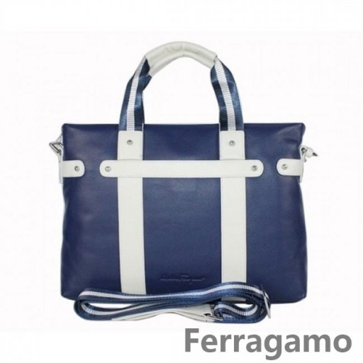 Ferragamo Albastru Din Piele Logo-Ul Mare Față Tote Sac
