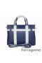 Ferragamo Albastru Din Piele Logo-Ul Mare Față Tote Sac