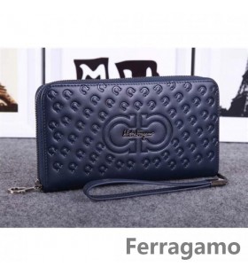 Ferragamo zip în jurul portofel albastru inchis