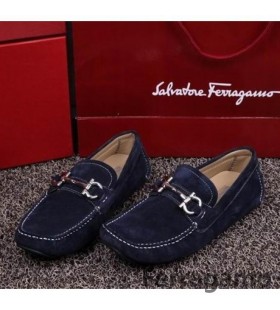 Ferragamo Ovládač Semiš Mocassin Modré Topánky