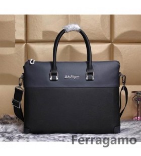 Ferragamo Zrnitá Aktovka Čierna Taška TH-S910