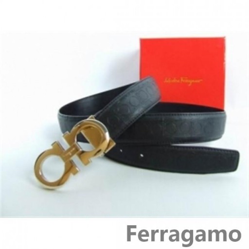 Ferragamo Elegant Vändbar Logotyp Bälte I Läder Svart Guld