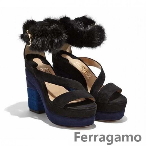 Salvatore Ferragamo Mink Vrist Stropp Plattform Sandaler SF-R811