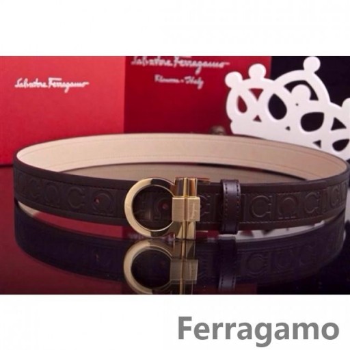 Ferragamo Gentil Monstruo de cinturón de cuero con doble gancini hebilla GM082