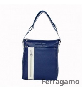Ferragamo Cuero Azul Vintage Bolsa De Mensajero