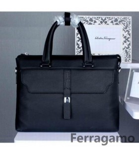 Ferragamo Grano Maletín Negro de la Bolsa de TH-S914