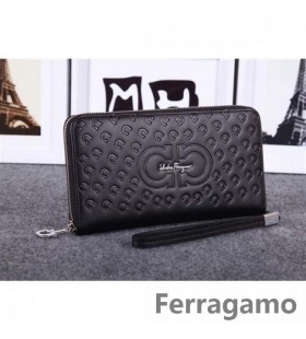 Ferragamo zip alrededor de cartera negro Outlet