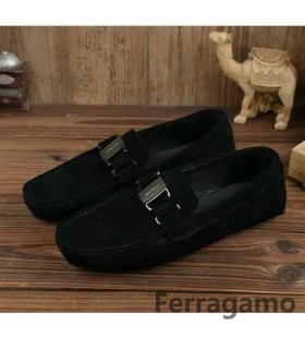 Ferragamo Řidiče, Semiš Mocassin S Vara Ornament Modrý Boty