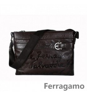 Ferragamo Logo Screen Print Stor Læder Skuldertaske