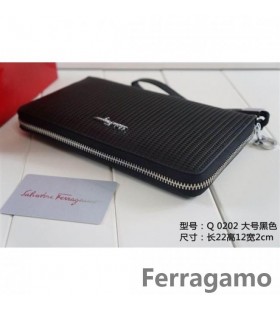Ferragamo zip omkring wallet black Salg