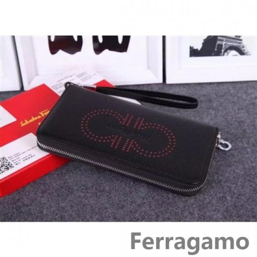 Ferragamo zip rond wallet black&red online