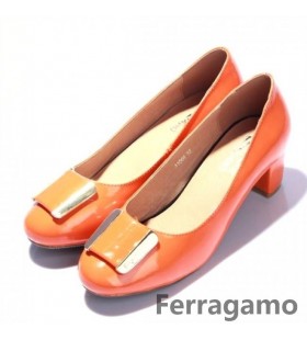 Ferragamo Oranje Pompen Mijn Thais Lage Hak