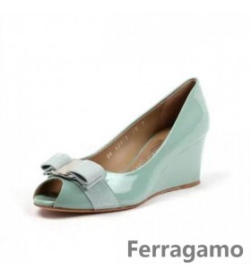 Ferragamo Σίσσυ Patent Wedge Pump Aque Μπλε